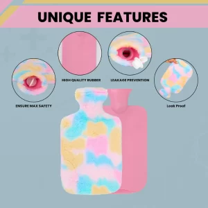 ARSH 2000ml Hot Water Bag with Soft Cover – Hot & Cold Therapy for Pain Relief, Period Cramps, Neck, Shoulder, Hands & Feet (Rainbow Design)