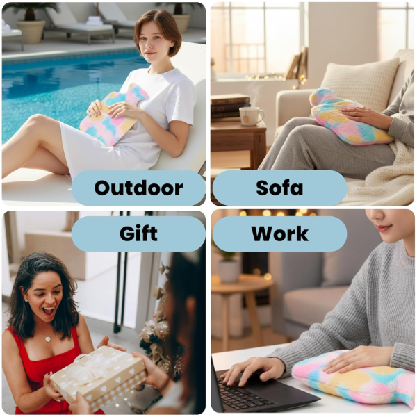 ARSH Hot Water Bag with Soft Cover – Hot & Cold Therapy for Pain Relief, Period Cramps, Neck, Shoulder, Hands & Feet (Rainbow Design) 2000ml - Image 4
