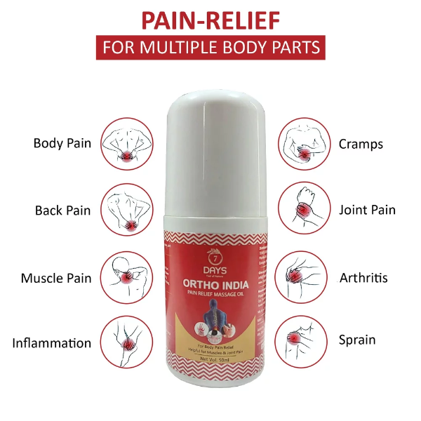 7DAYSNATURAL Ortho India Pain Relief Massage Oil – Fast Relief for Knee, Joint & Muscle Pain | Effective for Osteoarthritis (50ml) - Image 4