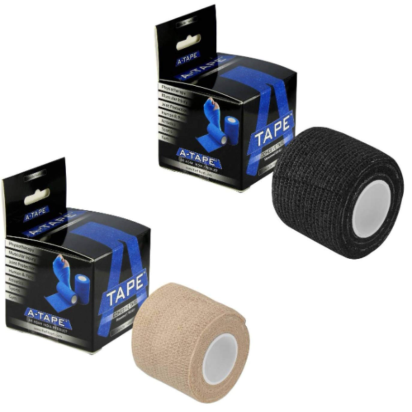 Agam A-Tape Cohesive Self-Adhesive Bandage Pack of 2 (Beige & Black) – 5 cm x 4.5 m Compression Wrap for Sports, Gym & Joint Support (Reusable & Waterproof)