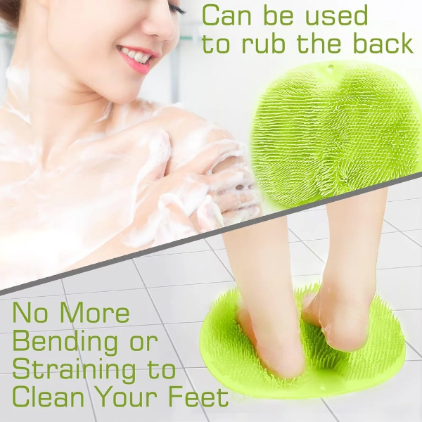 1PC Shower Foot Scrubber Mat Back Washer Back Exfoliating Bath Wash Pad Wall Mounted Slip Suction Cups Foot Scrubber for Use in Shower Cups Foot Cleaner for Men and Women (green) - Image 2