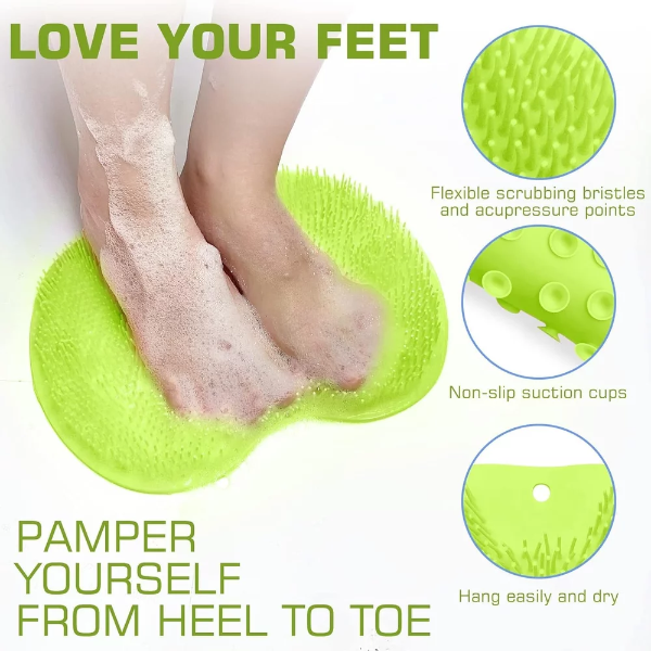1PC Shower Foot Scrubber Mat Back Washer Back Exfoliating Bath Wash Pad Wall Mounted Slip Suction Cups Foot Scrubber for Use in Shower Cups Foot Cleaner for Men and Women (green) - Image 4