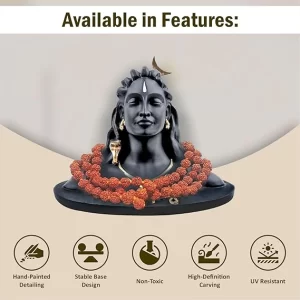 JD FRESH 4.5 Inch Adiyogi Lord Shiva Statue with Rudraksha Mala – Resin Mahadev Murti for Car Dashboard, Home & Office Décor | Pooja Idol, Shivratri Gift & Spiritual Decorative Item (Black)