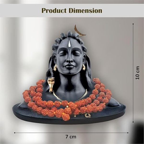 JD FRESH 4.5 Inch Adiyogi Lord Shiva Statue with Rudraksha Mala – Resin Mahadev Murti for Car Dashboard, Home & Office Décor | Pooja Idol, Shivratri Gift & Spiritual Decorative Item (Black) - Image 2