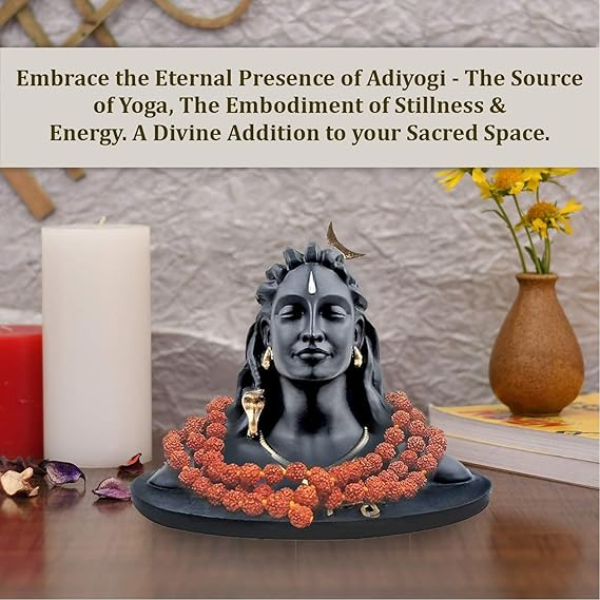 JD FRESH 4.5 Inch Adiyogi Lord Shiva Statue with Rudraksha Mala – Resin Mahadev Murti for Car Dashboard, Home & Office Décor | Pooja Idol, Shivratri Gift & Spiritual Decorative Item (Black) - Image 4