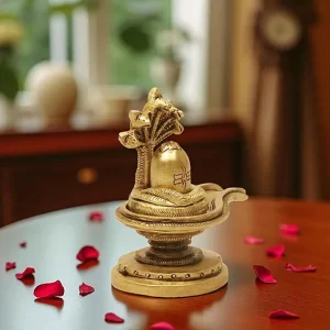 SHANTI Brass Shivling for Home Puja & Décor – Sacred Shiva Lingam Idol for Mandir, Office Desk & Spiritual Gifting | 2.8 Inch Compact Hindu Statue