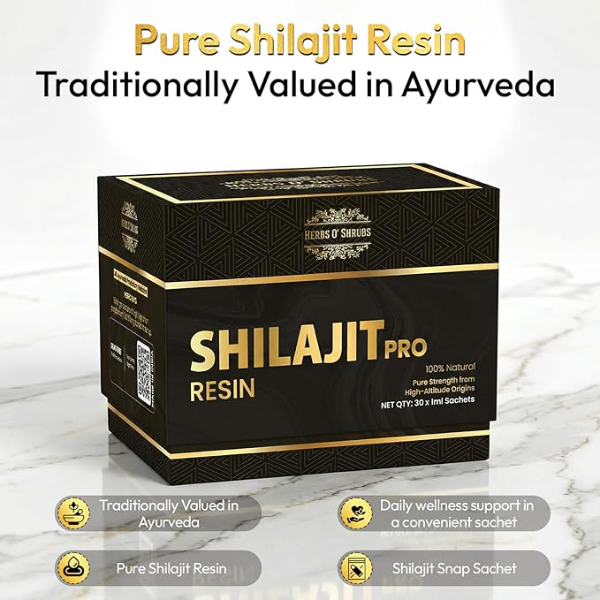 Herbs O' Shrubs Shilajit Pro Snap Sachets - 90 Sachets (Pack of 3) | Pure Ayurvedic Resin for Energy, Strength & Stamina | Rich in Fulvic Acid - Image 3