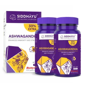 Siddhayu by Baidyanath Ashwagandha Tablets 60+20 (Pack of 2) | Immunity Booster, Strength & Stress Support | Ayurvedic Supplement | 100% Pure Ashwagandha Root Extract | Natural Immunomodulator