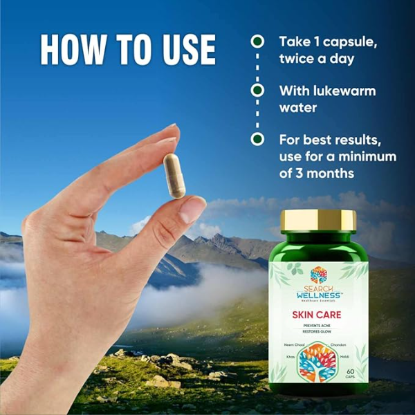 Natural Herbal Skin Healing Capsules | 60 Count | Supports Clear Bright Skin, Acne Relief & Blood Detox | Ayurvedic Treatment for Urticaria & Skin Cracks - Image 3
