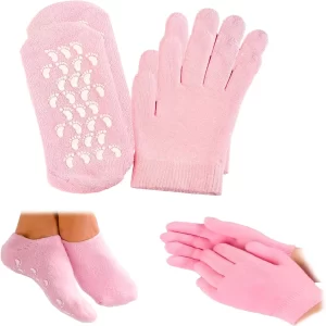4 Pcs Moisturizing Gel Socks & Gloves Set – Silicone Spa Treatment for Dry Cracked Hands & Feet, Hydrating Skin Care Kit (Pink, 2 Pairs)
