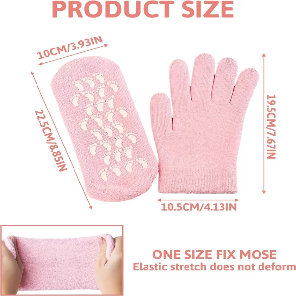 4 Pcs Moisturizing Gel Socks & Gloves Set – Silicone Spa Treatment for Dry Cracked Hands & Feet, Hydrating Skin Care Kit (Pink, 2 Pairs) - Image 2