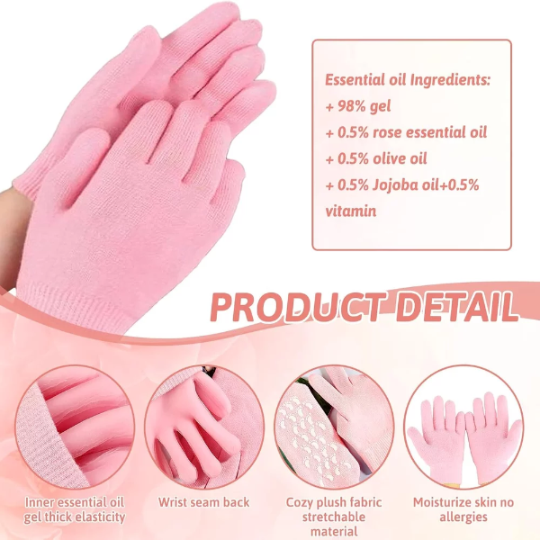 4 Pcs Moisturizing Gel Socks & Gloves Set – Silicone Spa Treatment for Dry Cracked Hands & Feet, Hydrating Skin Care Kit (Pink, 2 Pairs) - Image 3