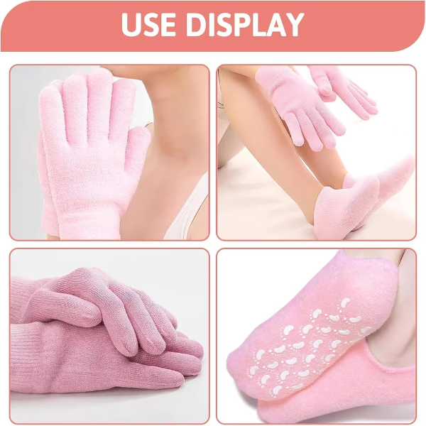 4 Pcs Moisturizing Gel Socks & Gloves Set – Silicone Spa Treatment for Dry Cracked Hands & Feet, Hydrating Skin Care Kit (Pink, 2 Pairs) - Image 4