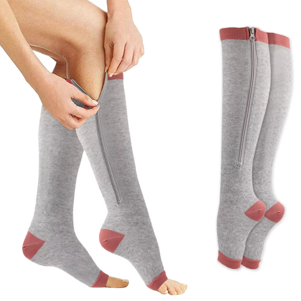 1 Pair Socks Zipper Leg Calf Sleeves Toeless for Running Hiking Climbing Driving Standing Flight Swelling Huaishu - Image 3