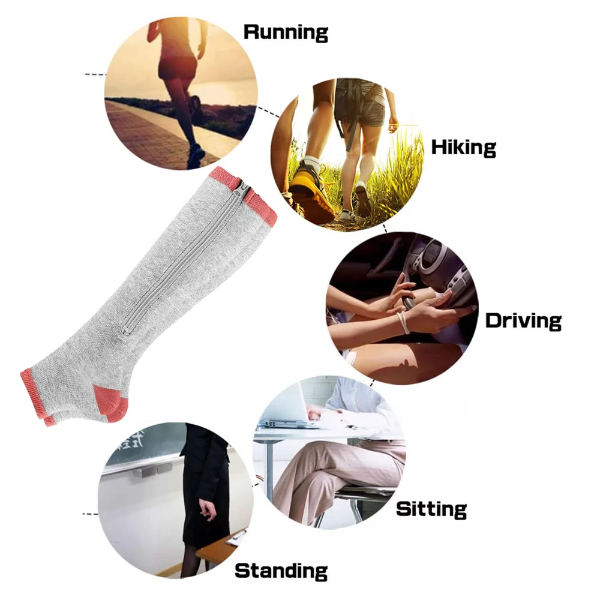 1 Pair Socks Zipper Leg Calf Sleeves Toeless for Running Hiking Climbing Driving Standing Flight Swelling Huaishu - Image 4