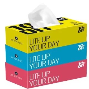 10on Lite, 2 Ply Napkins, Soft Facial Tissue Box, 100% Natural Virgin Paper, Highly Absorbent,200 Pulls in Box- Pack of 3 Box(200pulls x 3 box =Total 600) Pulls, Color of Box may Vary