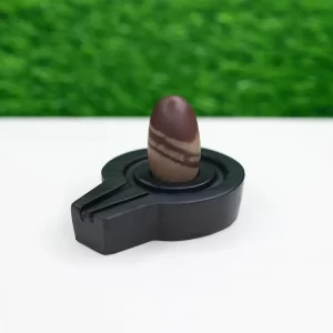 The complete 1.5 inch Original Narmadeshwar Shivling setup for home puja.