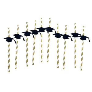 10 Pieces Dr. Cap Graduation Cheers Paper Striped Straw Decoration