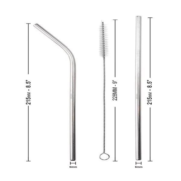 14AM 2 Straight Straws + 2 Bent Straw + 1 Straw Cleaning Brush Reusable Stainless Steel Straws (Pack of 4, Silver) for Kids & Adults with Cleaning Brush, Reusable Metal Steel for Drinking Juice - Image 2