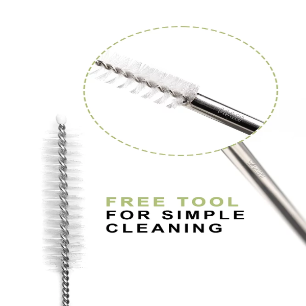 14AM 2 Straight Straws + 2 Bent Straw + 1 Straw Cleaning Brush Reusable Stainless Steel Straws (Pack of 4, Silver) for Kids & Adults with Cleaning Brush, Reusable Metal Steel for Drinking Juice - Image 3