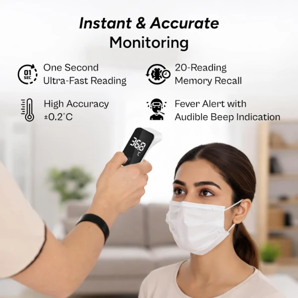 Tata 1mg Contactless Infrared Thermometer | Forehead, Ear & Object Temperature | 1-Second Fast Reading | Fever Alarm | Backlit Display | Medical Device - Image 2