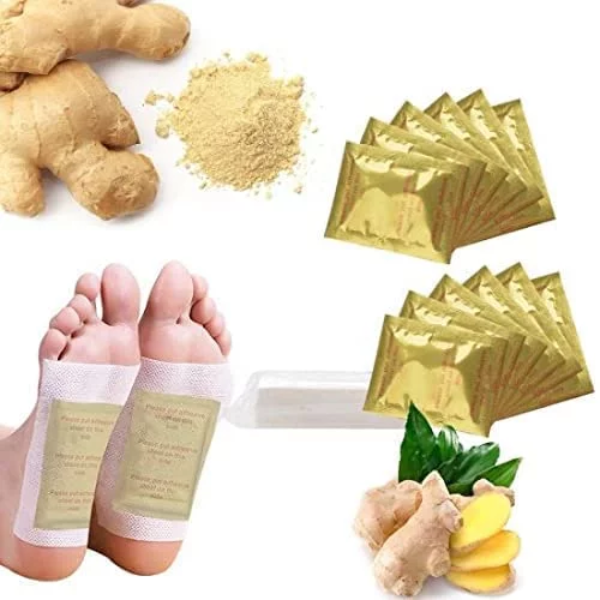 Natural detox foot patches applied to the soles of feet for overnight cleansing and relaxation.