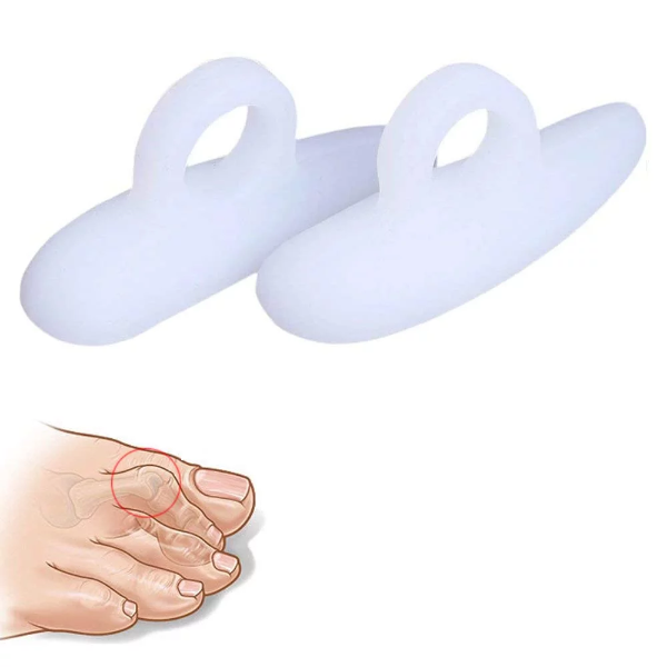 Pair of medical grade gel hammer toe crest pads for toe alignment.