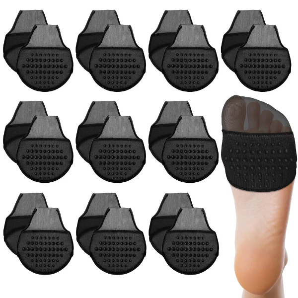 10 Pairs Women's Toe Topper Socks with Padding Pads Covers Forefoot Pads Cushions Half Socks Non Skid Reusable Protectors, Black, one size