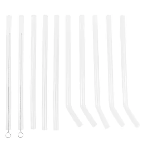 12Pcs Glass Straws High Borosilicate Glass Straight Bend Straws (Transparent)