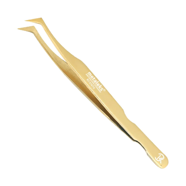 Handcrafted 12cm golden L shape lash tweezers for volume extension pick up.