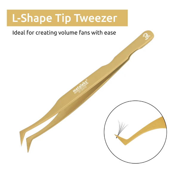 12cm Professional Golden Tweezers for Eyelash Extension Hand Crafted Japanese Stainless Steel Precision Tweezers (L-Shape Tip.) - Image 2
