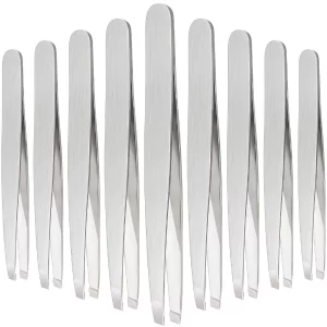 12 Pieces Eyebrow Tweezers Stainless Steel Slant Tip Tweezers Facial Hair Eyebrow Precision Tweezers for Men and Women(Silver)