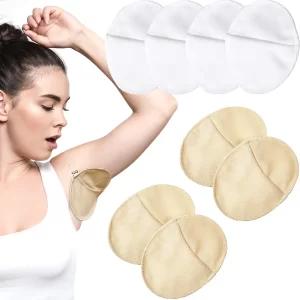 4 Pairs Reusable Underarm Sweat Pads with Shoulder Straps – Breathable, Washable Armpit Guards for Men & Women, Absorbent Anti-Sweat Protection
