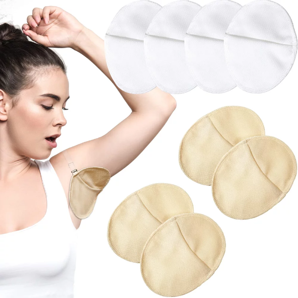 4 Pairs Reusable Underarm Sweat Pads with Shoulder Straps – Breathable, Washable Armpit Guards for Men & Women, Absorbent Anti-Sweat Protection