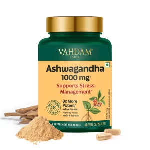VAHDAM Ashwagandha Root Capsules 1000 mg | Support Stress Relief, Mood and Sleep| Ashwagandha Powder Supplements for Men & Women | 60 Capsules