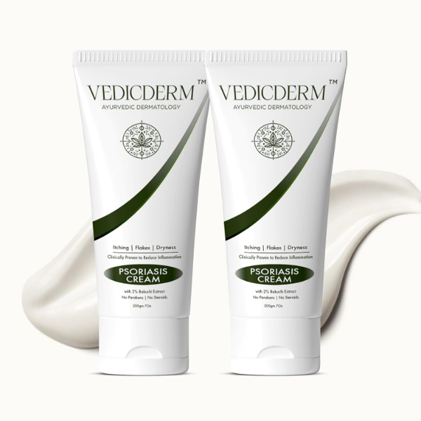 VEDICDERM Natural Psoriasis Cream for Dry Itchy Skin Steroid-Free Formula with Ayurvedic Herbs Helps Soothe Redness, Flakiness & Irritation Moisturizing Body Cream for Sensitive Skin (200ml Pack of 2)