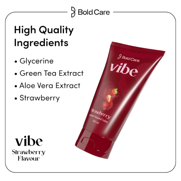 Bold Care Vibe Strawberry Flavoured Personal Lubricant (50ml) for Men & Women – Premium Water-Based Intimate Lube, Skin-Friendly, Silicone & Paraben Free, Safe & Smooth Intimacy Gel for Enhanced Comfort - Image 2