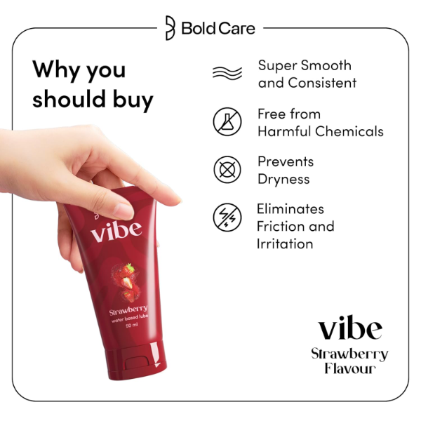 Bold Care Vibe Strawberry Flavoured Personal Lubricant (50ml) for Men & Women – Premium Water-Based Intimate Lube, Skin-Friendly, Silicone & Paraben Free, Safe & Smooth Intimacy Gel for Enhanced Comfort - Image 4