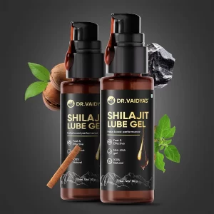 Dr. Vaidya’s Shilajit Infused Lubricant Gel (Pack of 2, 50g Each) – Natural Intimate Gel with Himalayan Shilajit, Ashwagandha, Jaiphal & Cinnamon Oil for Enhanced Comfort, Smooth Performance & Mess-Free Use