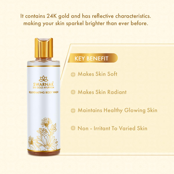 Women's 24K Gold Ayurvedic Rejuvenating Body Wash with Aloe Vera & Turmeric Extract for Skin Glow & Radiance - For All Skin Types - 100 ml - Image 3