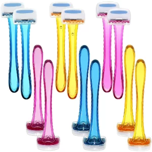 12 Pieces Women's Razor Bikini Trimmer Durable Travel Accessories Women Razors Shaver Pubic Hair Removal Beauty Razor T-Type Razor for Body Cosmetic Tool (Light Pink, Yellow, Blue)