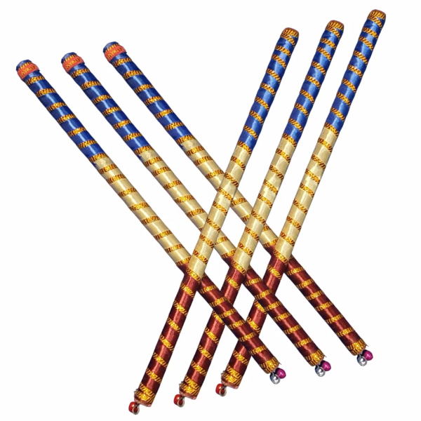 14 Inch Designer Wooden Dandiya Sticks Satin Wrapped Garba & Navratri Dance Sticks (Set of 3 Pairs)