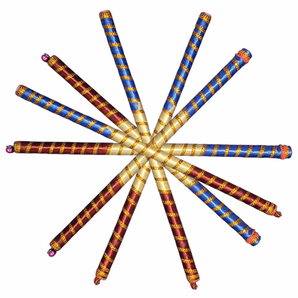 14 Inch Designer Wooden Dandiya Sticks Satin Wrapped Garba & Navratri Dance Sticks (Set of 3 Pairs) - Image 2
