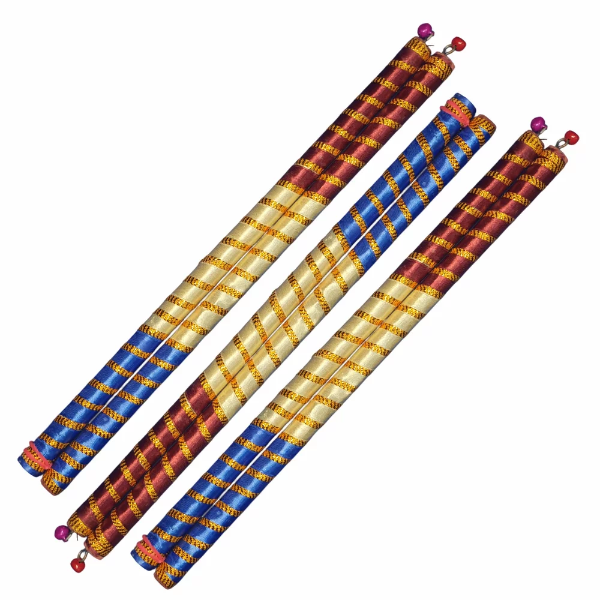 14 Inch Designer Wooden Dandiya Sticks Satin Wrapped Garba & Navratri Dance Sticks (Set of 3 Pairs) - Image 3