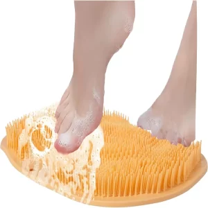 1PC Shower Foot Scrubber Mat Back Washer Back Exfoliating Bath Wash Pad Wall Mounted Slip Suction Cups Foot Scrubber for Use in Shower Cups Foot Cleaner for Men and Women (Yellow)