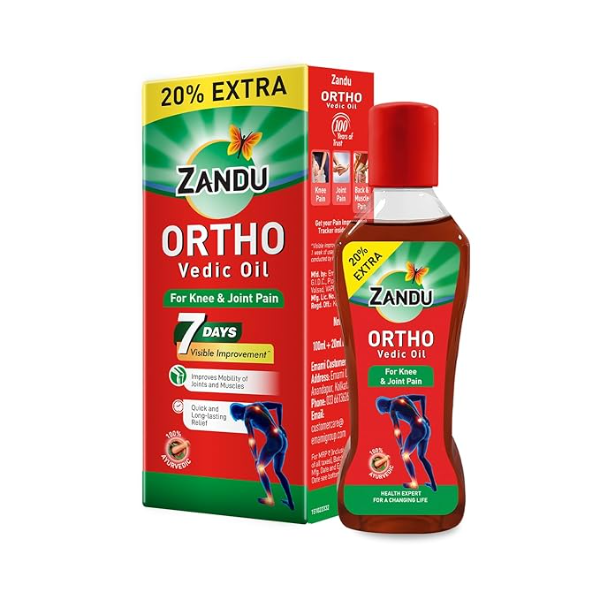 Zandu Ortho Vedic Oil - 120ml | Ayurvedic Oil for Relief from Knee and Joint Pain,Muscle Pain, Osteoarthritis Visible Improvement in 7 days
