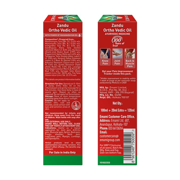 Zandu Ortho Vedic Oil - 120ml | Ayurvedic Oil for Relief from Knee and Joint Pain,Muscle Pain, Osteoarthritis Visible Improvement in 7 days - Image 2