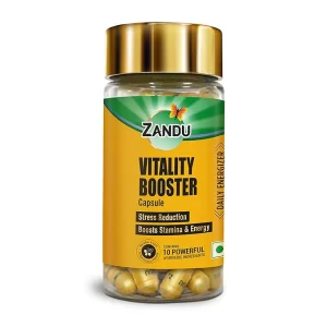 Zandu Vitality Booster Capsule, With Goodness of Ashwagandha, Safed Musli, Gokshur, Shuddha Shjilajit, Helps to Boost Energy and Strength - Pack of 60 Veg Capsules