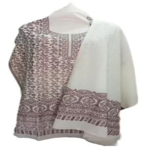 100% Pure cotton kashmiri kani weave salwar suit with dupatta for women, ladies and girls Pure cotton unstitched fabric kurta pant set dress material(off white)