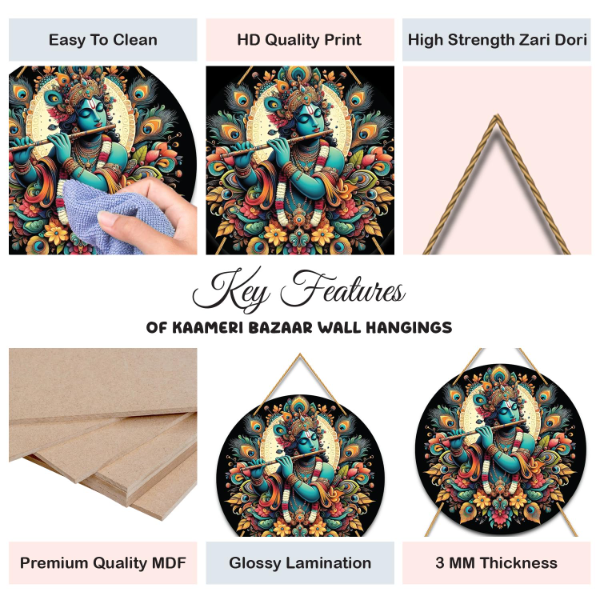 Kaameri Bazaar Wooden Hare Krishna Mantra Wall Hanging (63 cm) – Krishna Devotional Wall Art for Living Room, Home Temple & Spiritual Home Decor - Image 2